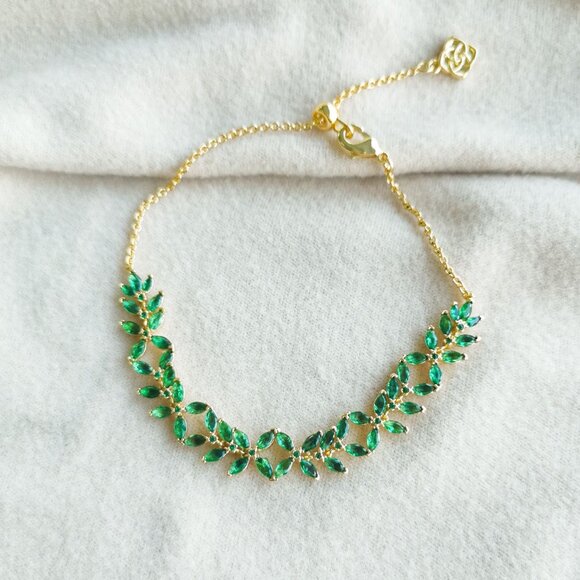 Kendra Scott Rosalie Green Crystal Tennis Bracelet Gold - Picture 1 of 3